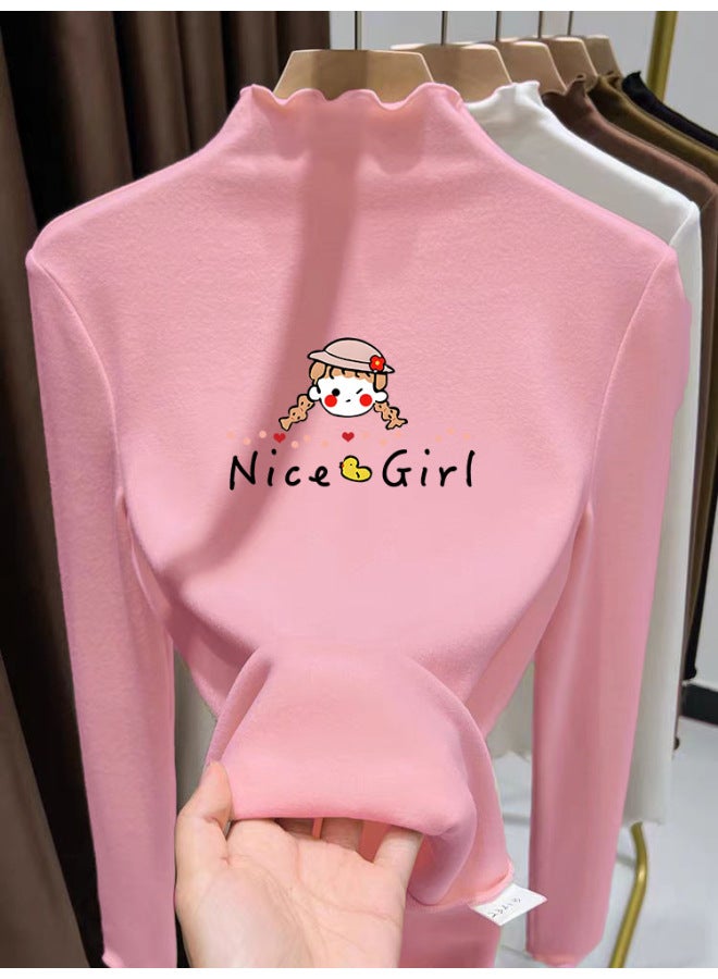 Autumn And Winter New Girls' Velvet Rolled Edge Bottoming Shirt, Popular Sweet And Cute Long-sleeved T-shirt For Middle And Large Children