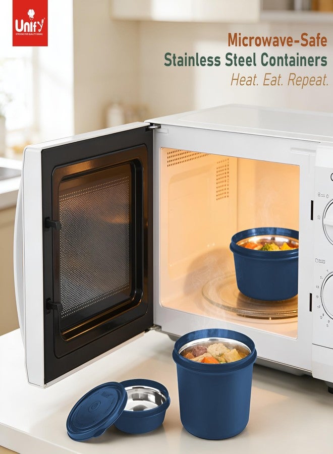 Unify 3 Pieces Stainless Steel Lunch Box | Microwave Safe Leak-Proof Food Storage Containers with Lids for Office, School, Kitchen (Blue, Capacity - 600ml, 400ml, 250ml) - Image 4