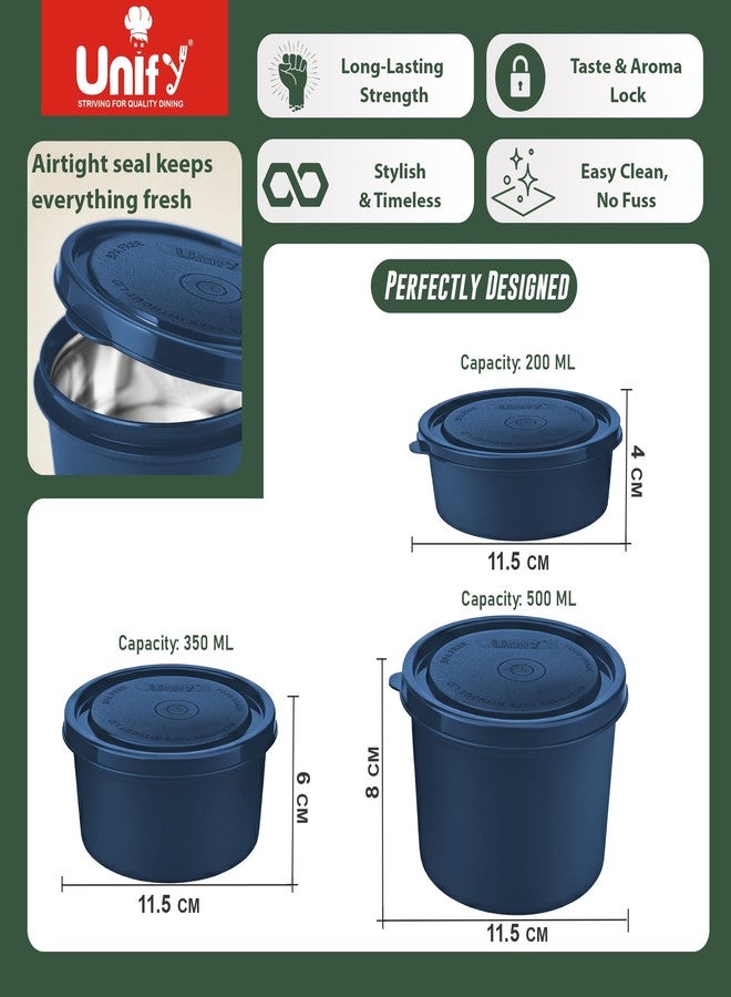 Unify 3 Pieces Stainless Steel Lunch Box | Microwave Safe Leak-Proof Food Storage Containers with Lids for Office, School, Kitchen (Blue, Capacity - 600ml, 400ml, 250ml) - Image 5