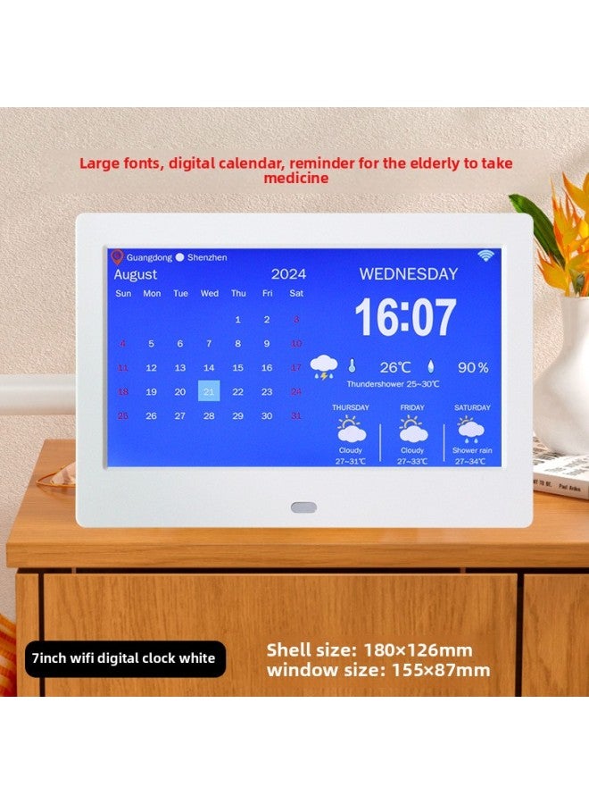 Manufacturers Directly Supply 8-inch Digital Clock Photo Frame Electronic LCD Large Subtitles For The Elderly To Remind The Clock Machine Wifi Temperature And Humidity-Color:7 Inch White WiFi Clock Machine - Image 1