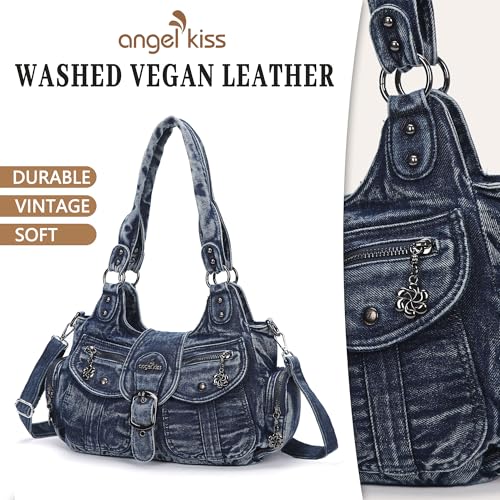 Angel Kiss Hobo Bags for Women Denim Shoulder Purses and Hand bags Ladies Roomy Tote Bags Purse with Crossbody Strap,Blue - Image 4