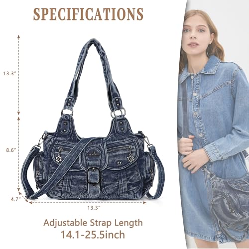 Angel Kiss Hobo Bags for Women Denim Shoulder Purses and Hand bags Ladies Roomy Tote Bags Purse with Crossbody Strap,Blue - Image 3