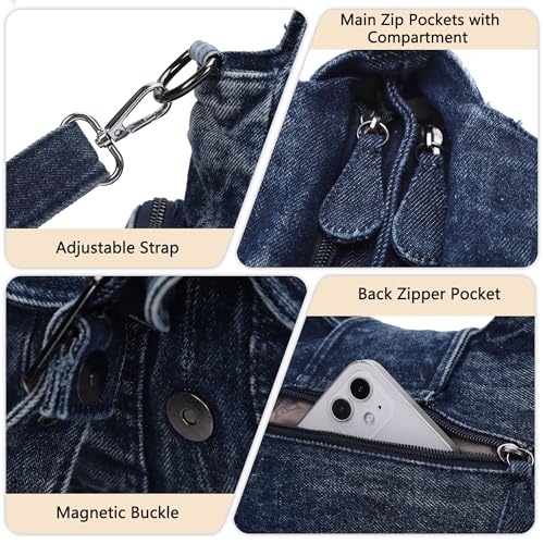 Angel Kiss Hobo Bags for Women Denim Shoulder Purses and Hand bags Ladies Roomy Tote Bags Purse with Crossbody Strap,Blue - Image 5