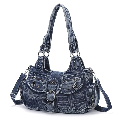 Angel Kiss Hobo Bags for Women Denim Shoulder Purses and Hand bags Ladies Roomy Tote Bags Purse with Crossbody Strap,Blue - Image 1