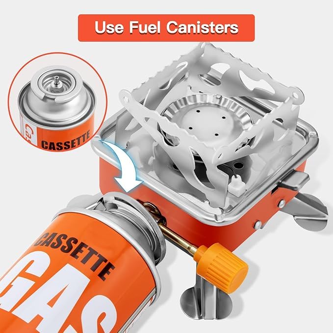 EYUVAA LABEL Alloy Steel Portable Camping Stove for Travel Lightweight Backpack Butane Gas Burner,Compact Cooking Stove,Small Foldable Gas Stove for Hiking,Outdoor Cooking,and Camping(Pack of 2) - Image 3