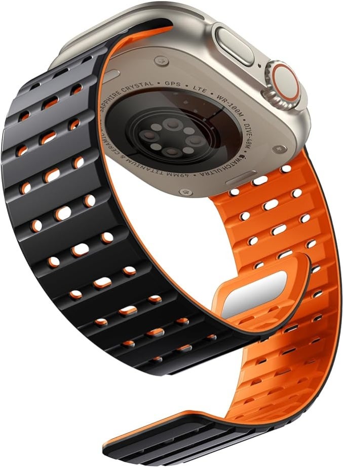 ملائكي  شريط مغناطيسي متوافق مع حزام Apple Watch - 45 مم 44 مم 46 مم 49 مم، حزام رياضي من السيليكون الناعم والمتعدد الفتحات لـ Apple Watch Ultra 2/SE/iWatch Series 9 8 7 6 5 4 3 2 1 Ultra للرجال والنساء - Image 1