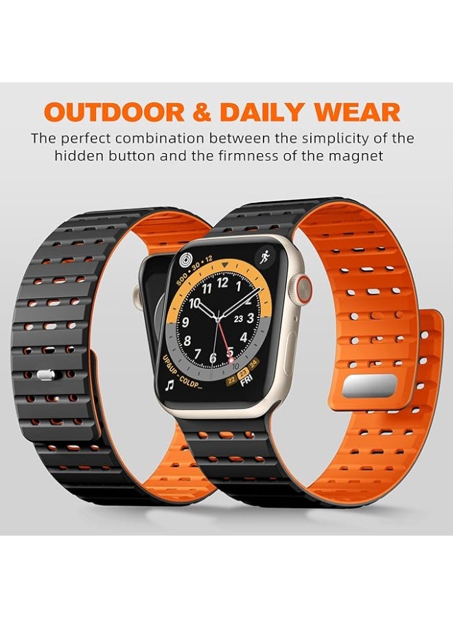 ملائكي  شريط مغناطيسي متوافق مع حزام Apple Watch - 45 مم 44 مم 46 مم 49 مم، حزام رياضي من السيليكون الناعم والمتعدد الفتحات لـ Apple Watch Ultra 2/SE/iWatch Series 9 8 7 6 5 4 3 2 1 Ultra للرجال والنساء - Image 4