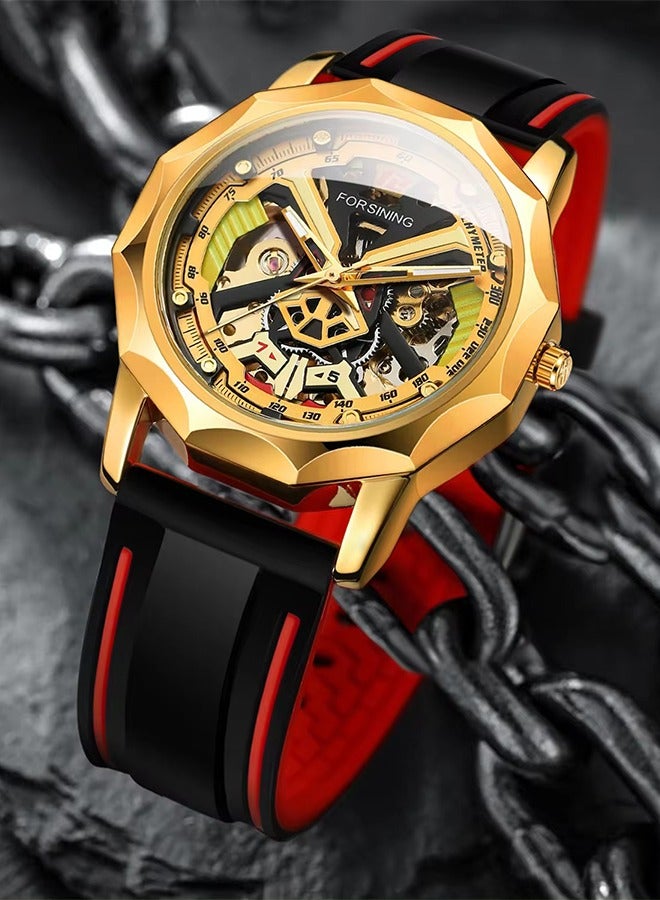FORSINING ​​Forsining Men's Fashion Skeleton Watch - Rose Gold-Tone Case with Black Openworked Dial, Hand-Winding Movement, Contemporary Luxury Design, Versatile Business Casual Style for Daily Wear & Formal Occasions​​  - Image 2