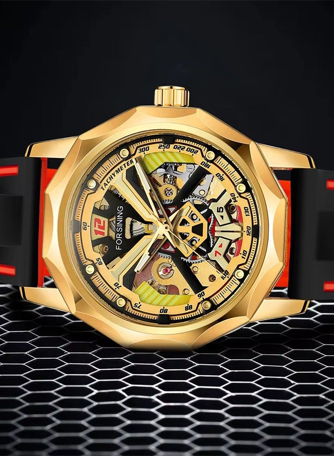 FORSINING ​​Forsining Men's Fashion Skeleton Watch - Rose Gold-Tone Case with Black Openworked Dial, Hand-Winding Movement, Contemporary Luxury Design, Versatile Business Casual Style for Daily Wear & Formal Occasions​​  - Image 5