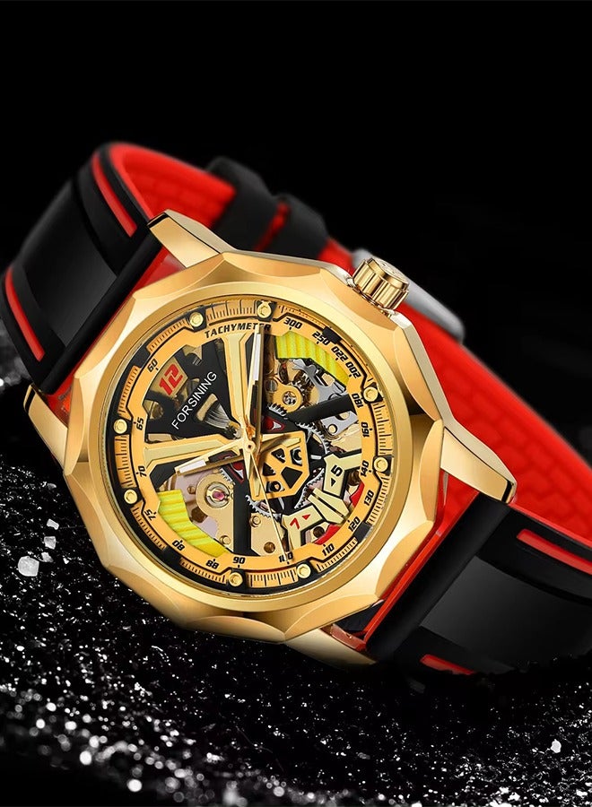 FORSINING ​​Forsining Men's Fashion Skeleton Watch - Rose Gold-Tone Case with Black Openworked Dial, Hand-Winding Movement, Contemporary Luxury Design, Versatile Business Casual Style for Daily Wear & Formal Occasions​​  - Image 4