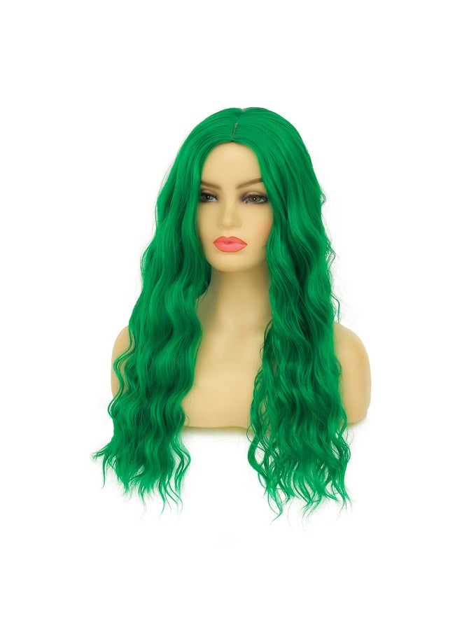 Beweig Long Curly Wavy Green Wig For Women Middle Part Costume Cosplay Wig Synthetic Hair Replacement Wig - Image 3