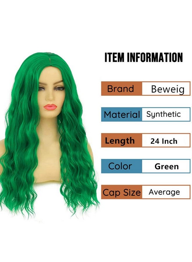 Beweig Long Curly Wavy Green Wig For Women Middle Part Costume Cosplay Wig Synthetic Hair Replacement Wig - Image 4