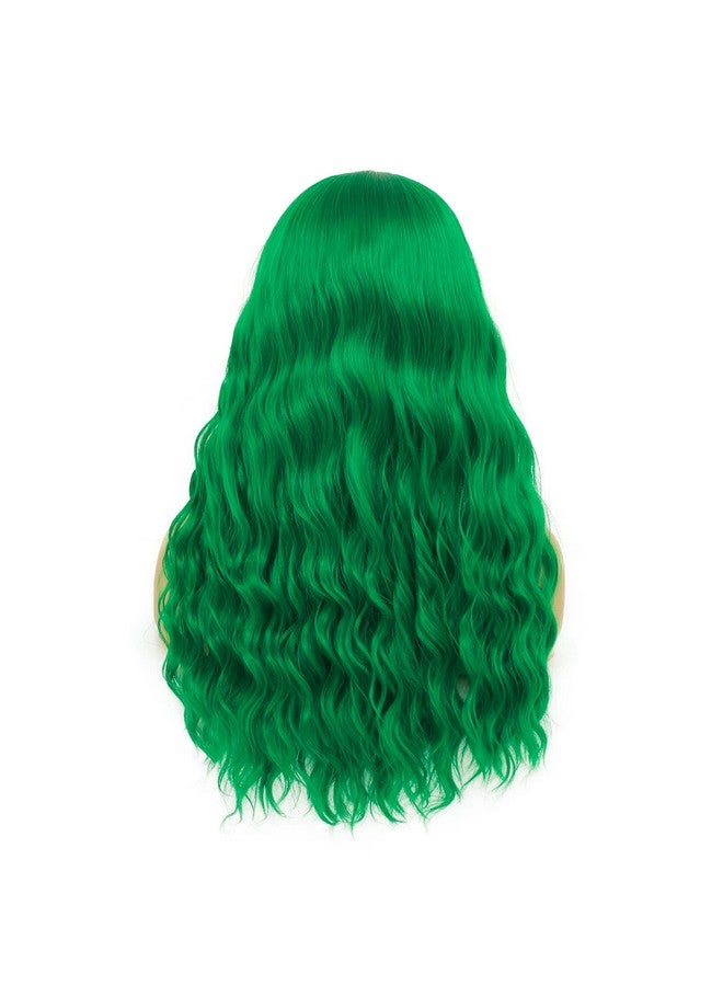Beweig Long Curly Wavy Green Wig For Women Middle Part Costume Cosplay Wig Synthetic Hair Replacement Wig - Image 5