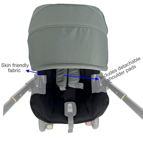 Feliliber Stroller Accessory Washing Kit Textile Set, Colorful Canopy & Water Resistance Soft Cushion Compatible with DOONA CAR SEAT Strollers (Desert Green & Black) - Image 4