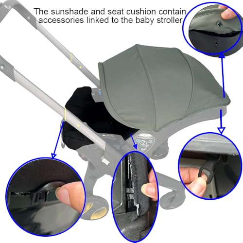 Feliliber Stroller Accessory Washing Kit Textile Set, Colorful Canopy & Water Resistance Soft Cushion Compatible with DOONA CAR SEAT Strollers (Desert Green & Black) - Image 3