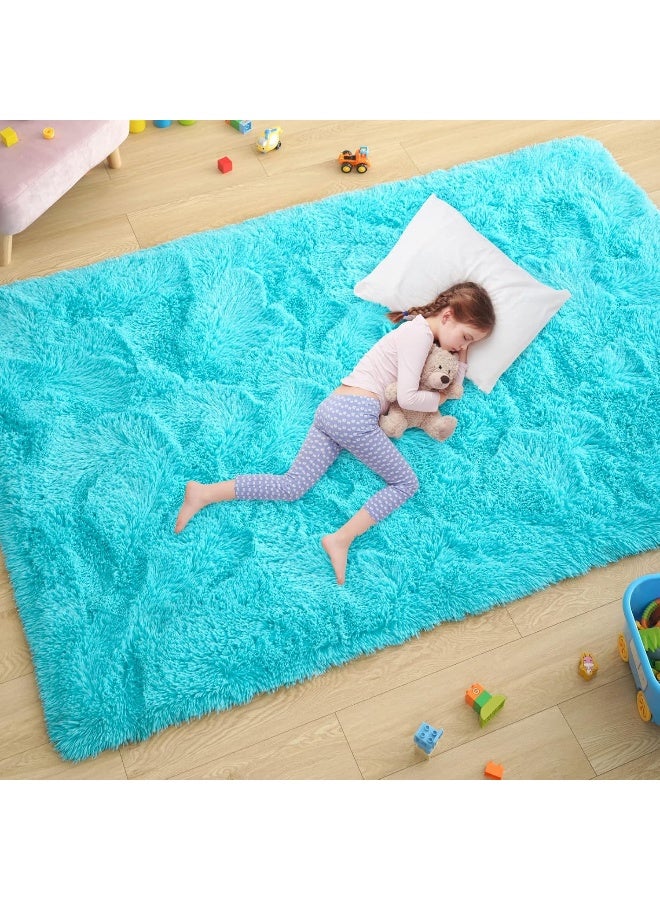 ST. BRIDGE Ultra Soft Fluffy Rugs for Bedroom 4x6 Feet, Shag Area Rugs for Living Room, Large Comfy Furry Rug for Boys Kids Baby Room Decor, Non Slip Nursery Rug Modern Indoor Fuzzy Floor Carpet, Teal - Image 1