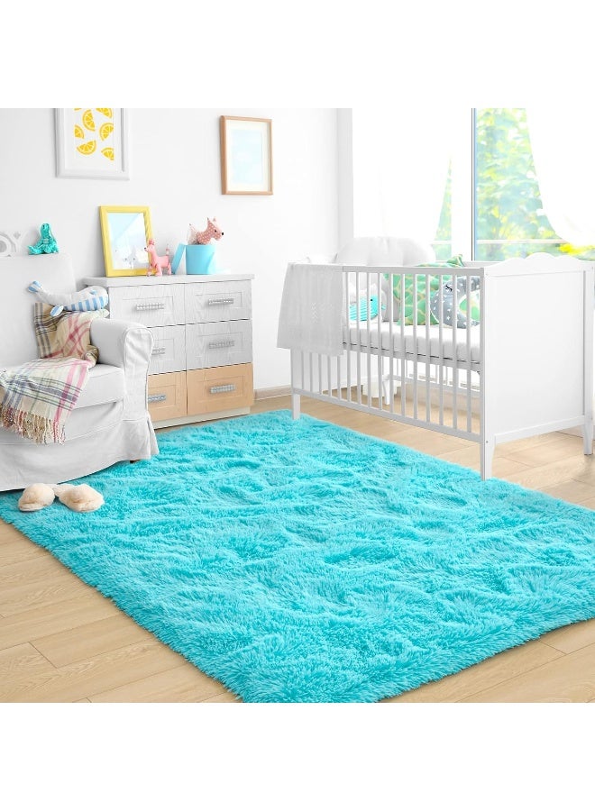 ST. BRIDGE Ultra Soft Fluffy Rugs for Bedroom 4x6 Feet, Shag Area Rugs for Living Room, Large Comfy Furry Rug for Boys Kids Baby Room Decor, Non Slip Nursery Rug Modern Indoor Fuzzy Floor Carpet, Teal - Image 2