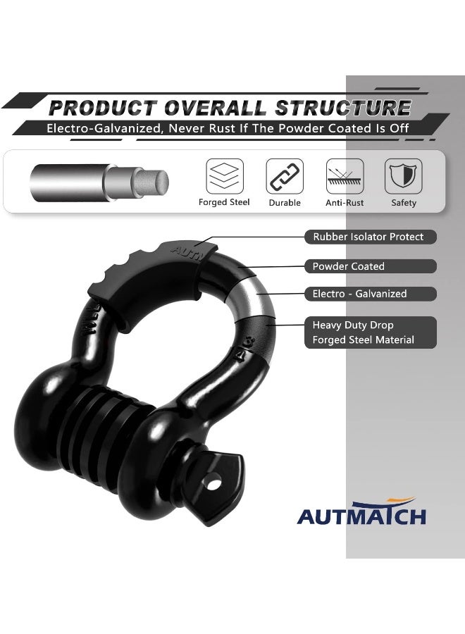AUTMATCH D Ring Shackle 3/4" Shackles (2 Pack) 41,887Ibs Break Strength With 7/8" Screw Pin And Shackle Isolator Washers Kit For Tow Strap Winch Off Road Vehicle Recovery Black - Image 4