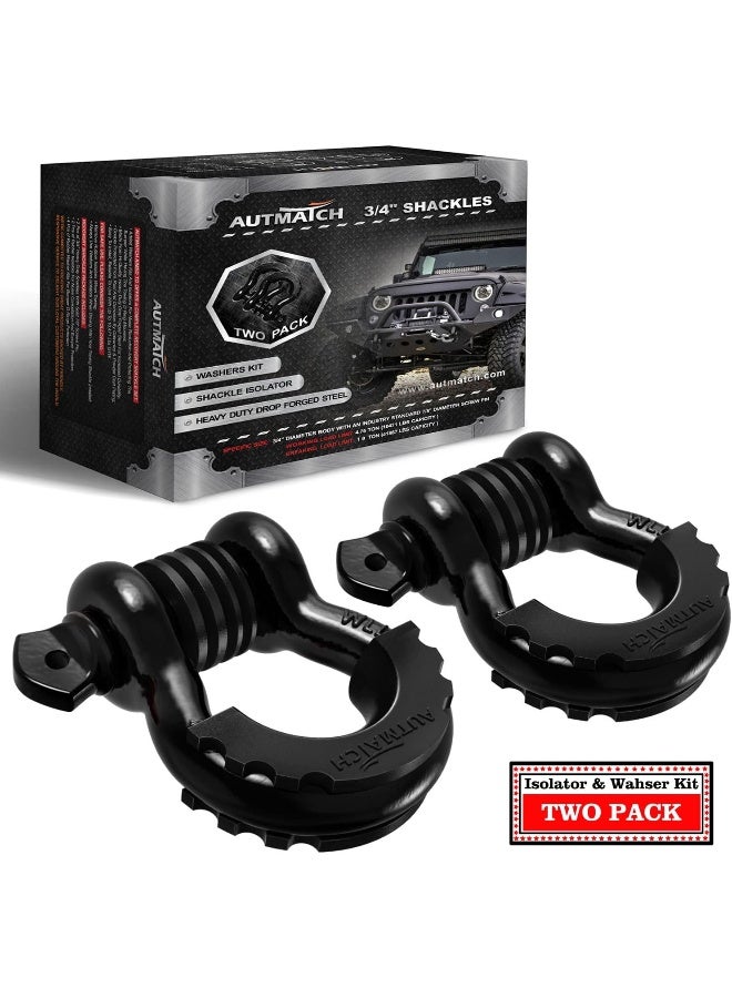 AUTMATCH D Ring Shackle 3/4" Shackles (2 Pack) 41,887Ibs Break Strength With 7/8" Screw Pin And Shackle Isolator Washers Kit For Tow Strap Winch Off Road Vehicle Recovery Black - Image 1