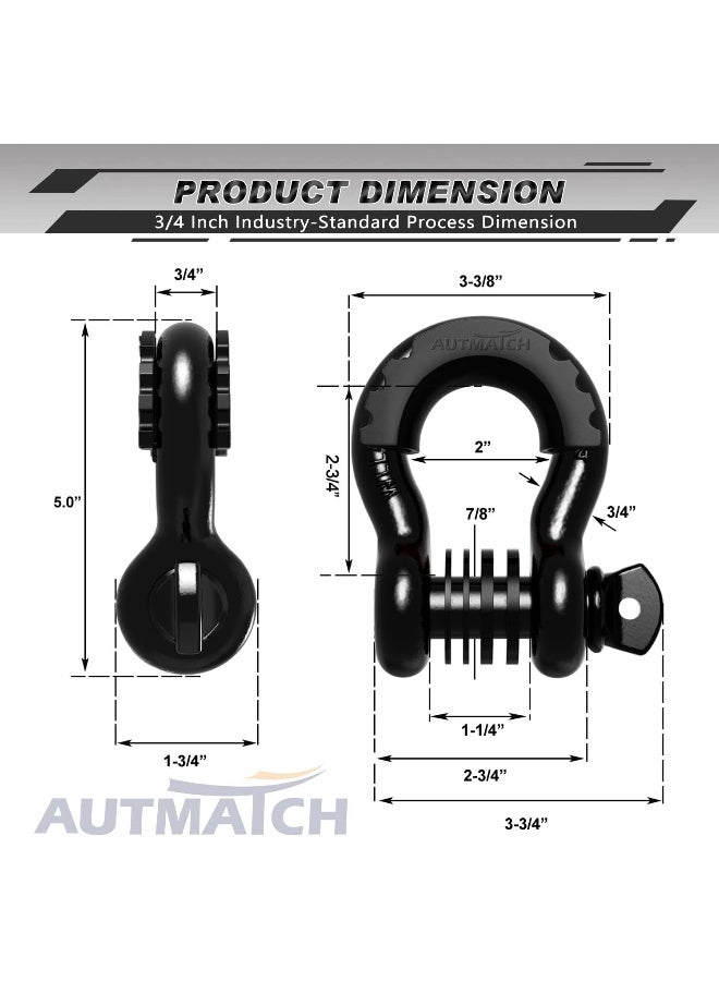 AUTMATCH D Ring Shackle 3/4" Shackles (2 Pack) 41,887Ibs Break Strength With 7/8" Screw Pin And Shackle Isolator Washers Kit For Tow Strap Winch Off Road Vehicle Recovery Black - Image 3
