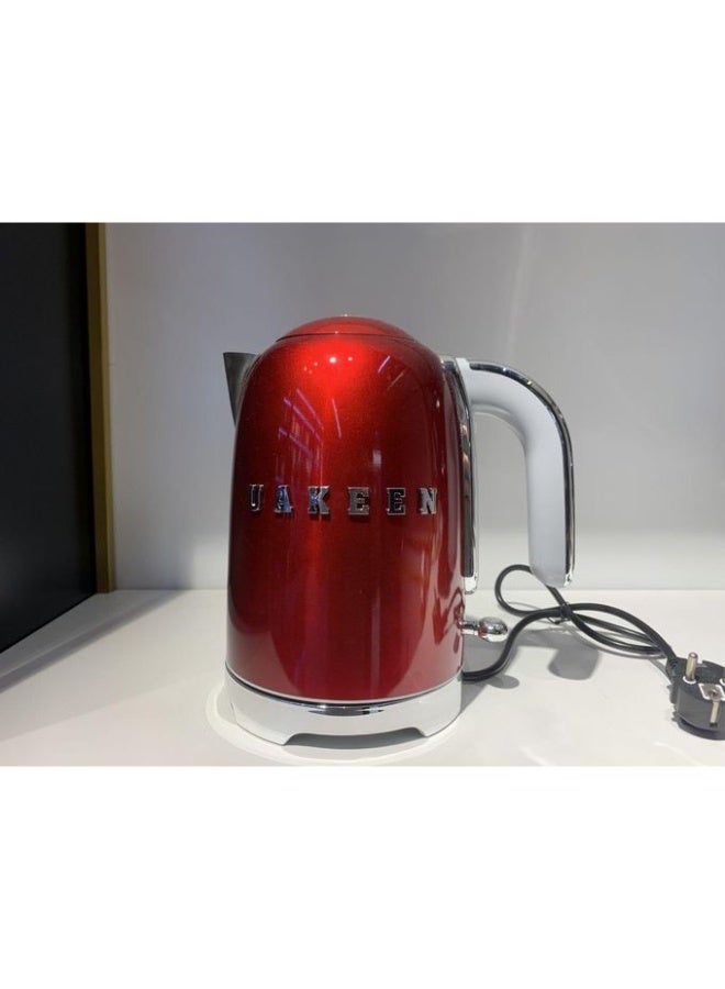 غلاية يوكين ستايل، سعة 2 لتر مع مؤشر لمستوى الماء، قاعدة دوارة 360 درجة، أقدام مانعة للانزلاق، غطاء ناعم الفتح بقوة 2200 واط، مصنوعة من الفولاذ المقاوم للصدأ، لون احمر