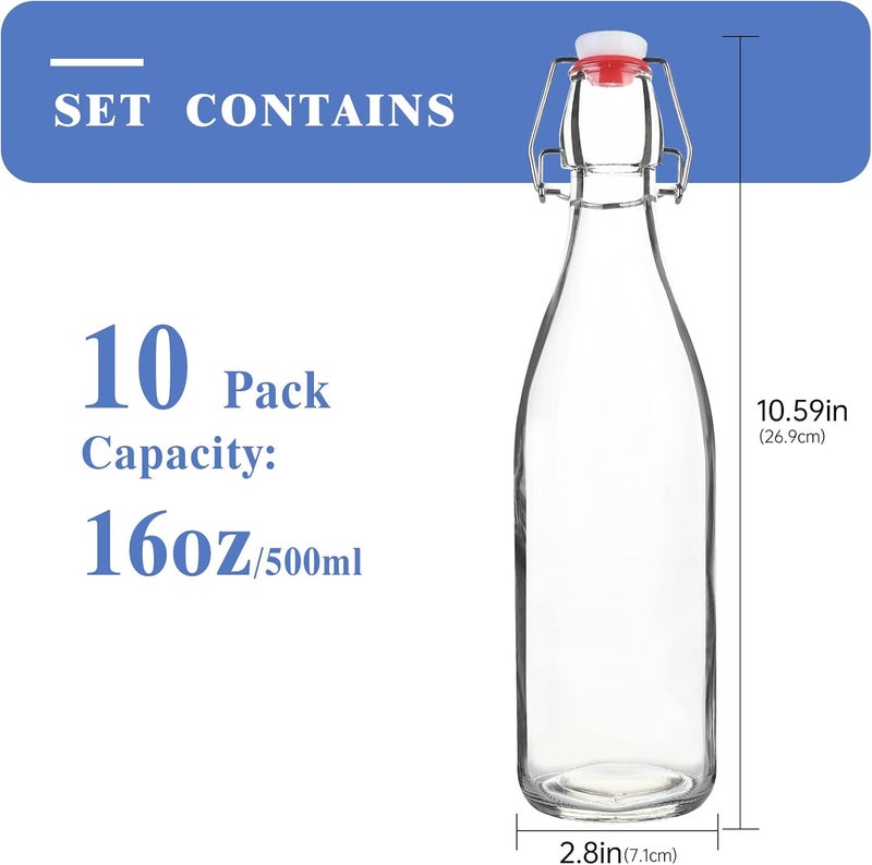 KITGLASCUP Clear Glass Bottle with Swinging Top for Airtight Lids, 16oz 10 Pack Beer Bottles with Flip Caps, Home Brewing and Fermentation Kombucha, Vanilla Extract, Beverage, Water, Kefir - Image 5