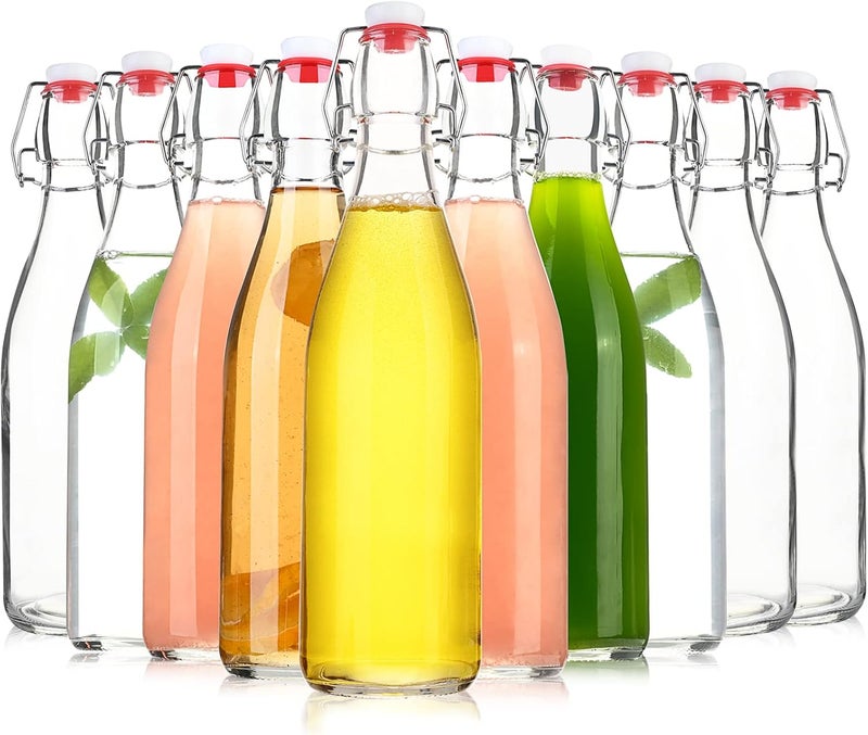 KITGLASCUP Clear Glass Bottle with Swinging Top for Airtight Lids, 16oz 10 Pack Beer Bottles with Flip Caps, Home Brewing and Fermentation Kombucha, Vanilla Extract, Beverage, Water, Kefir - Image 1