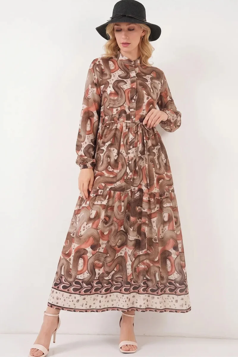 بيغ دارت BDART Buttoned Crew Neck Maxi Dress with Waistband