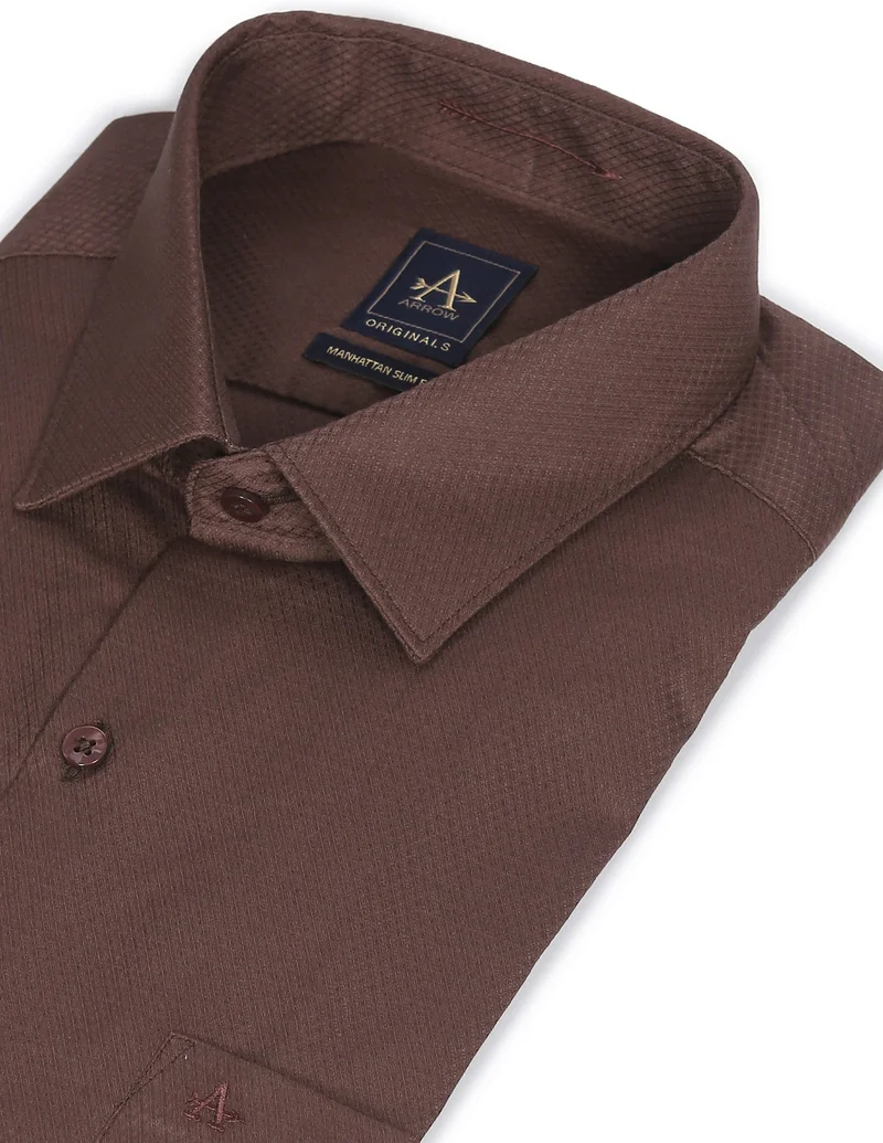Arrow Brown Manhattan Slim Fit Patterned Shirt for Men | Best Price UAE