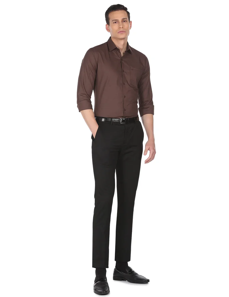 Arrow Brown Manhattan Slim Fit Patterned Shirt for Men | Best Price UAE