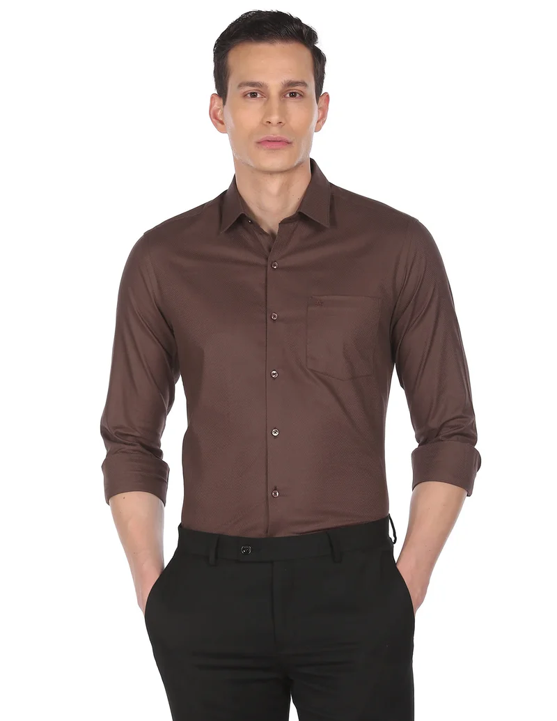Arrow Brown Manhattan Slim Fit Patterned Shirt for Men | Best Price UAE