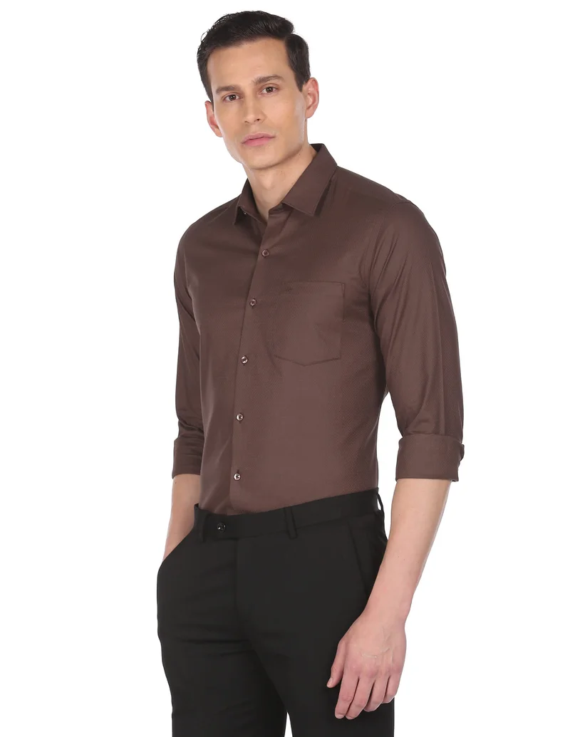 Arrow Brown Manhattan Slim Fit Patterned Shirt for Men | Best Price UAE