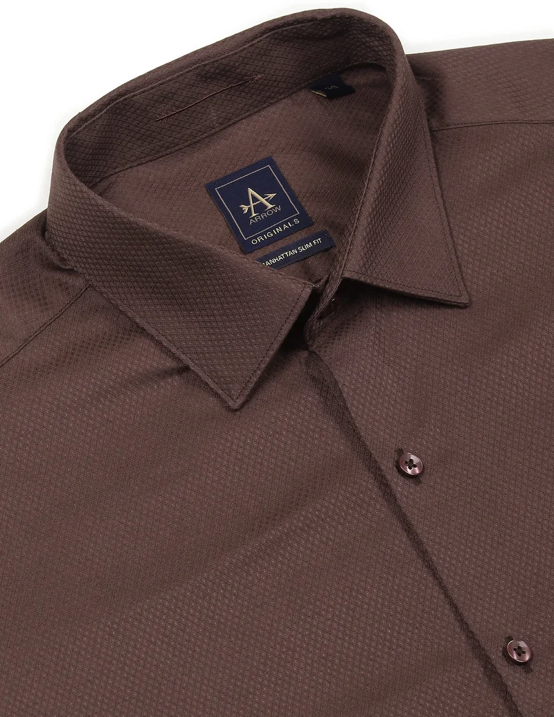 Arrow Brown Manhattan Slim Fit Patterned Shirt for Men | Best Price UAE