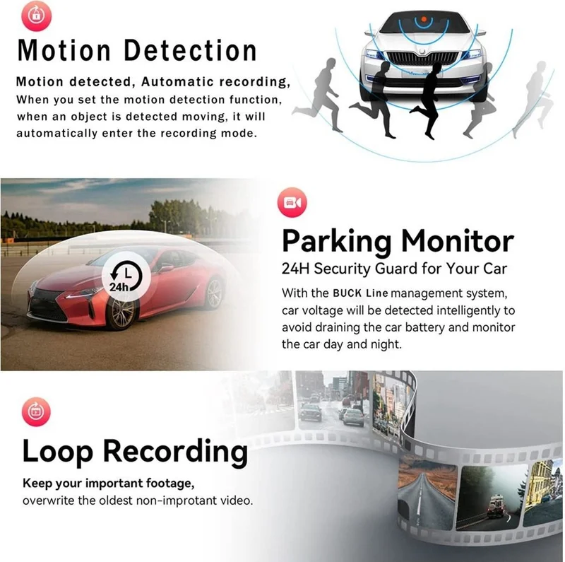CONCORD Car DVR 3 Channel Dash Camera 1 080 Front and Rear Dashcam Video Recorder Night Vision Compatible CC-33