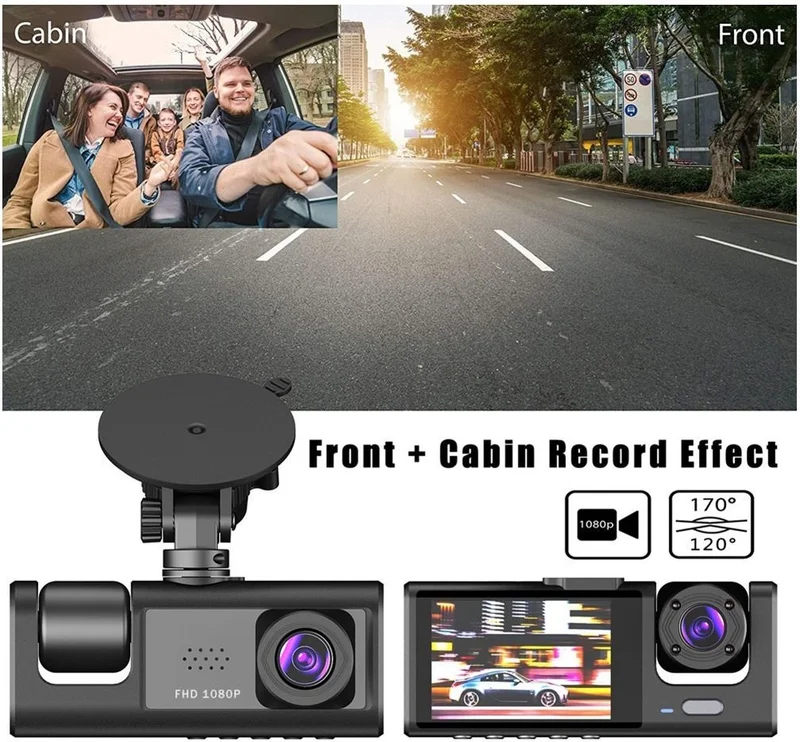 CONCORD Car DVR 3 Channel Dash Camera 1 080 Front and Rear Dashcam Video Recorder Night Vision Compatible CC-33