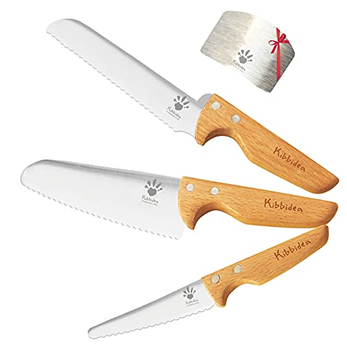 Kibbidea Kids Knife Set for Real Cooking, 4pcs Safe Kitchen Knives for Beginners, Food-grade Stainless Steel Blades for Cutting Chopping, Child First Starter knife, BPA-free (Silver) - Image 1