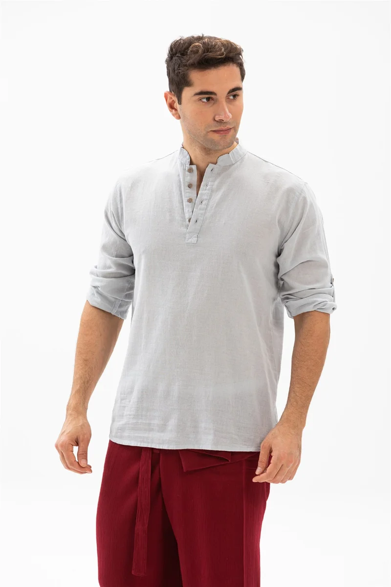 Eliş Şile Bezi Long Sleeve Şile Cloth Bodrum Men's T-Shirt Taş 9002