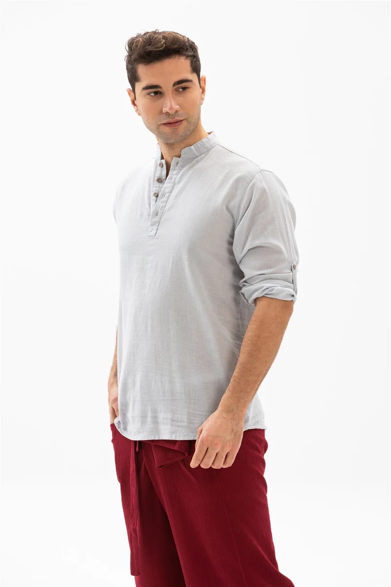 Eliş Şile Bezi Long Sleeve Şile Cloth Bodrum Men's T-Shirt Taş 9002