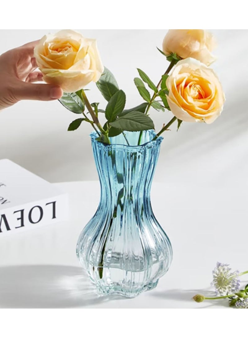 Jingke Glass Vase Simple Desktop Vase Living Room Decoration Ornaments Gradient Blue - Image 2