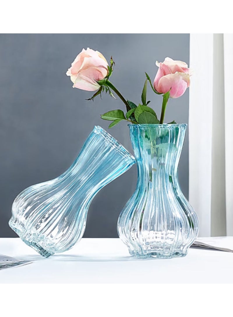 Jingke Glass Vase Simple Desktop Vase Living Room Decoration Ornaments Gradient Blue - Image 3