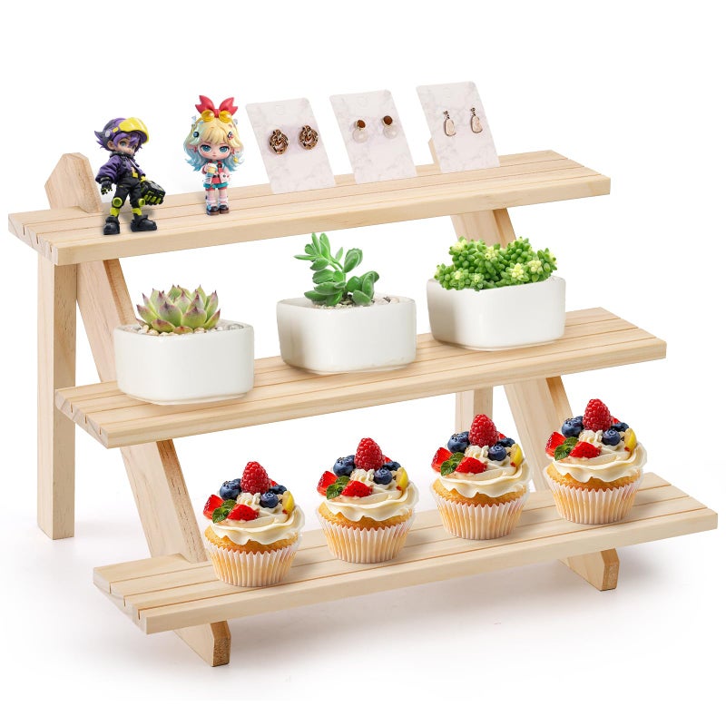 Coloch Coloch 3 Tier Wooden Cupcake Stand Rustic Retail Display Riser Jewelry Holder Stand for Cupcakes Desserts Brooch Bracelet Tabletop Jewelry Display 158 x 9x 102 Inch 
