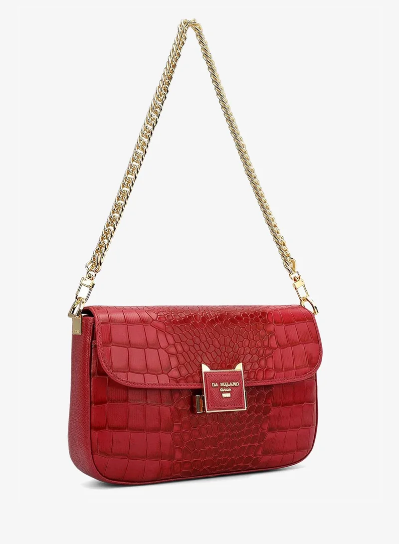 Da Milano Small Croco Leather Shoulder Bag - Plumberry