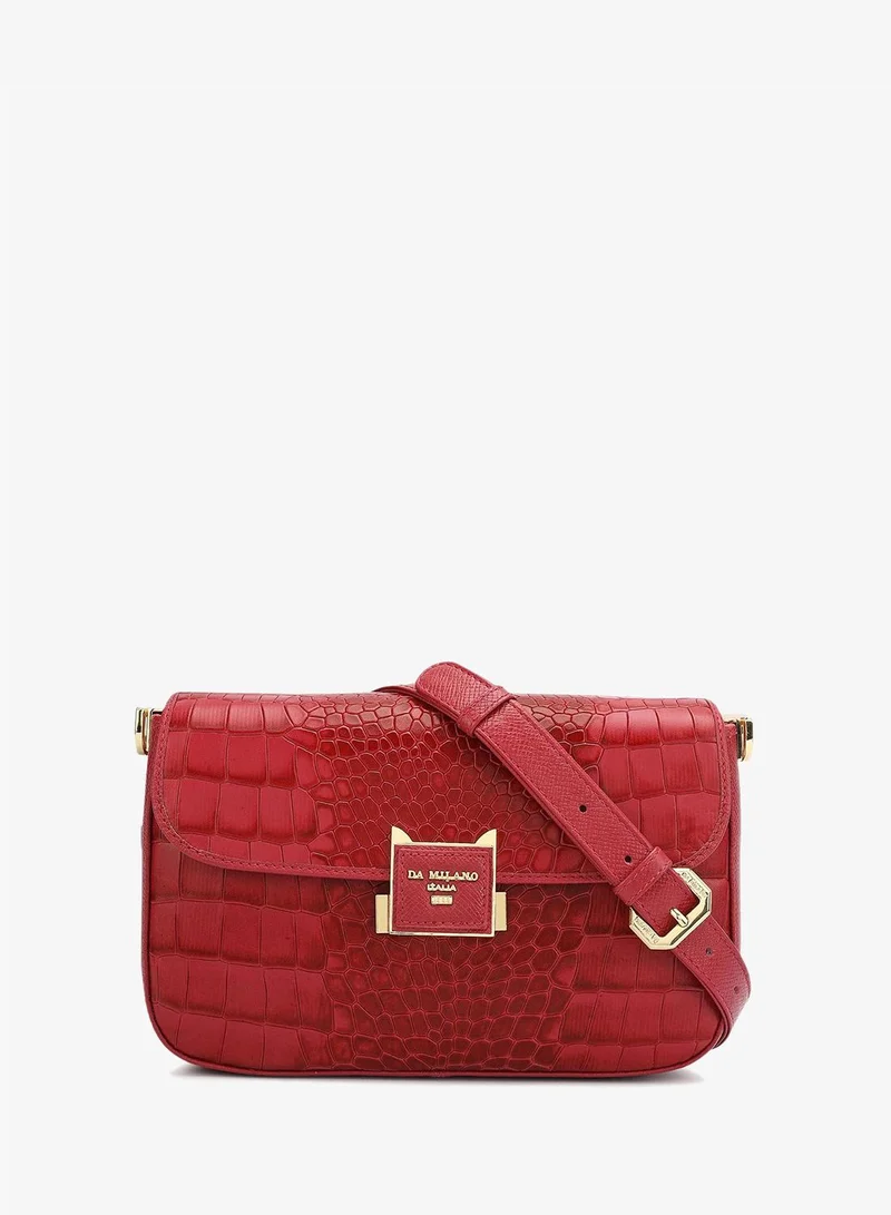 Da Milano Small Croco Leather Shoulder Bag - Plumberry