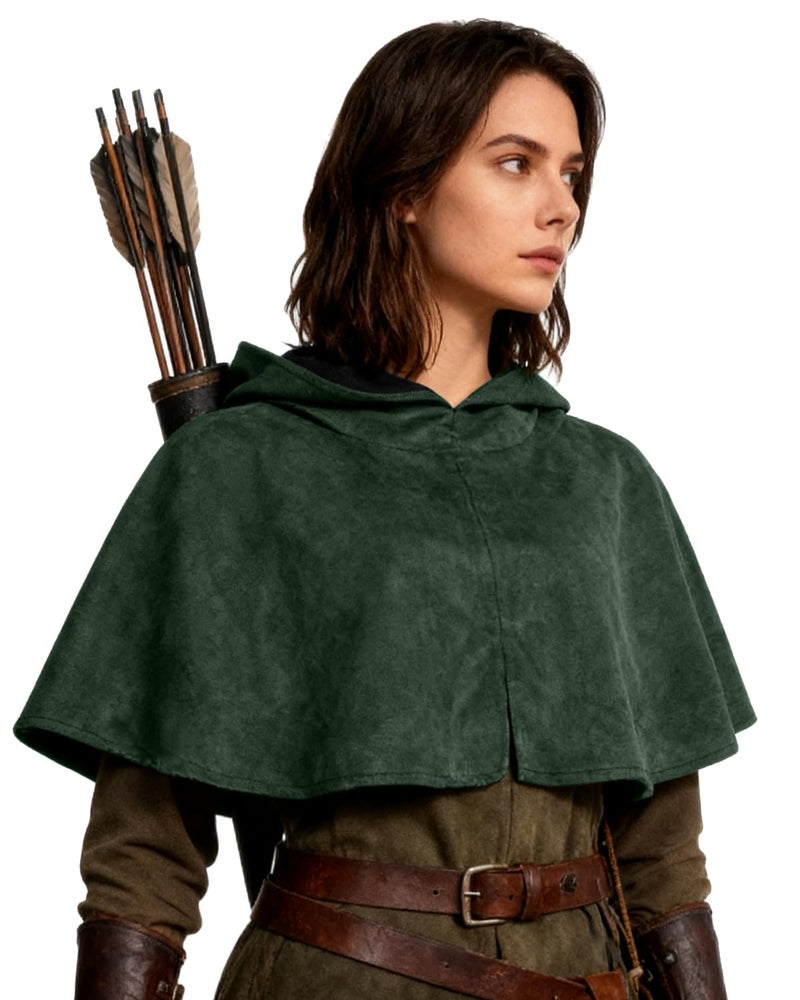 L'VOW Medieval Cowl Hooded Cape Renaissance Short Cloak with Hood for Women Men Halloween Cosplay Costume(Green) - Image 3