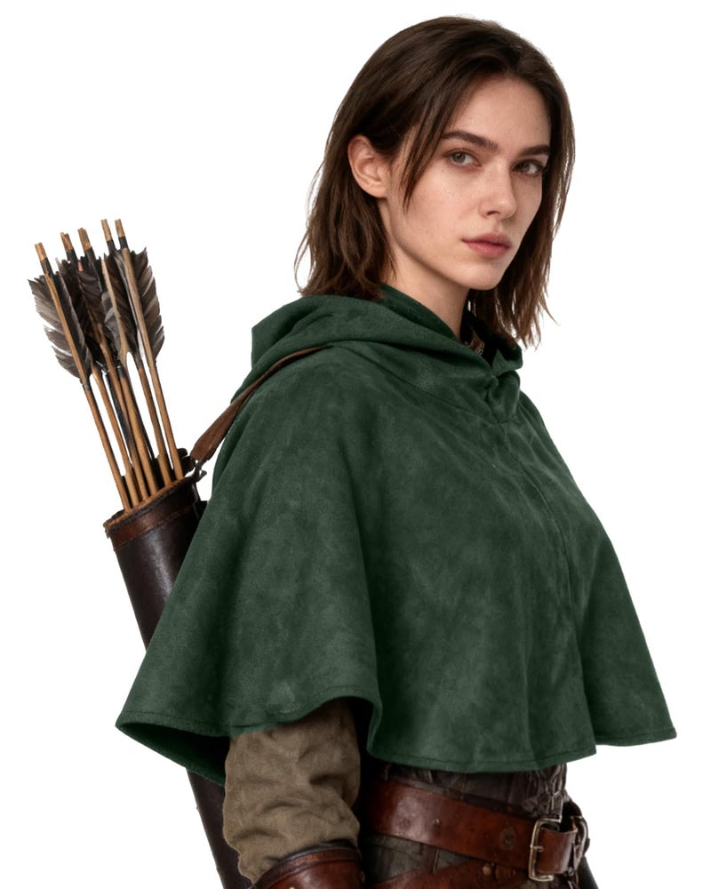 L'VOW Medieval Cowl Hooded Cape Renaissance Short Cloak with Hood for Women Men Halloween Cosplay Costume(Green) - Image 5