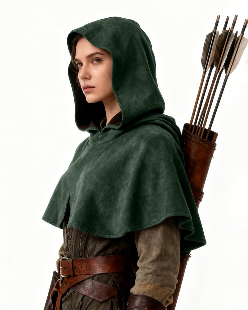 L'VOW Medieval Cowl Hooded Cape Renaissance Short Cloak with Hood for Women Men Halloween Cosplay Costume(Green) - Image 2