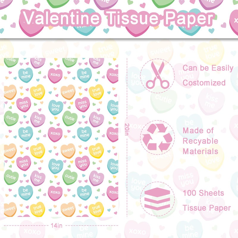Fabllewavi 100 Sheets Valentineâ€™s Day Conversation Heart Tissue Paper, Romantic Love Heart Patterns Wrapping Paper for Valentines Day DIY Crafts Wedding Anniversary Party Supplies, 13.8 x 19.7 Inch - Image 2