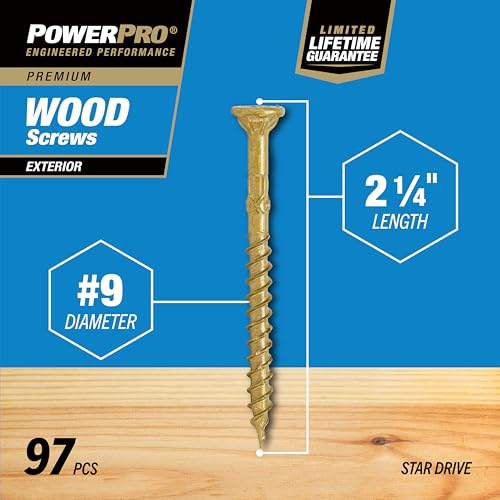 Power Pro Premium Exterior Wood Screws, #9 x 2-1/4"Inch All-Purpose Deck Screws for Outdoor Projects, T-25 Star Bit Included, Bronze, 97 Pieces | 48598V4 - Image 5