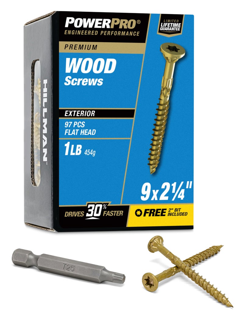 Power Pro Premium Exterior Wood Screws, #9 x 2-1/4"Inch All-Purpose Deck Screws for Outdoor Projects, T-25 Star Bit Included, Bronze, 97 Pieces | 48598V4 - Image 1