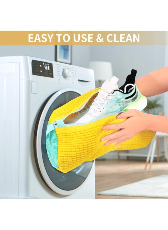 كيس غسيل الأحذية للغسالة ، عبوة من عبئتين محمولة لغسيل الأحذية كيس العناية بالأحذية ، كيس تنظيف عميق للأحذية ، كيس غسيل أحذية قابل لإعادة الاستخدام لجميع أنواع وأحجام الأحذية ، أصفر - Image 2